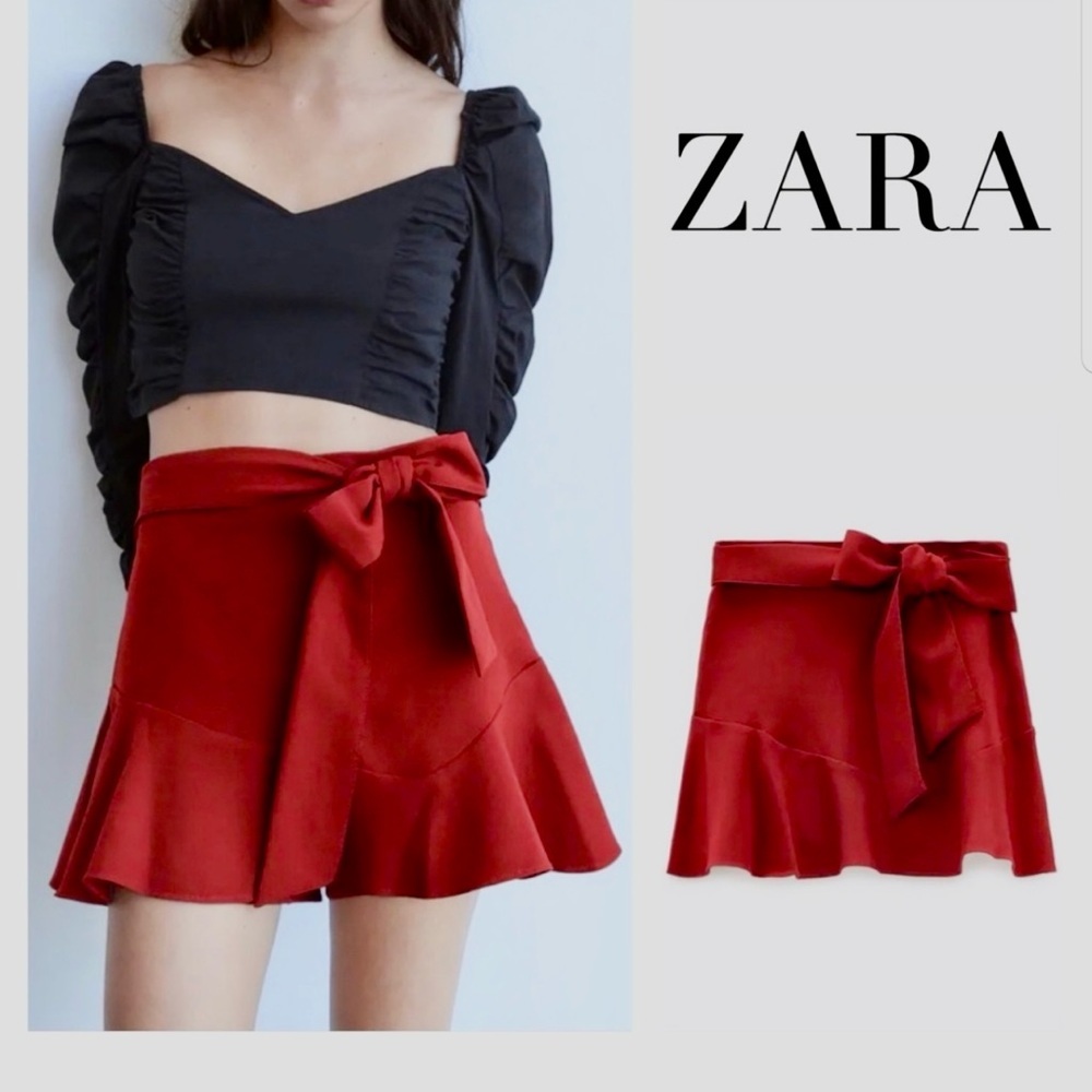 NWT Zara Red Bow Skirt Shorts